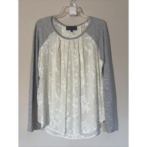 Sunday in Brooklyn Ivory Floral Lace Long‎ Sleeve Knit Sweater Top Shirt Medium